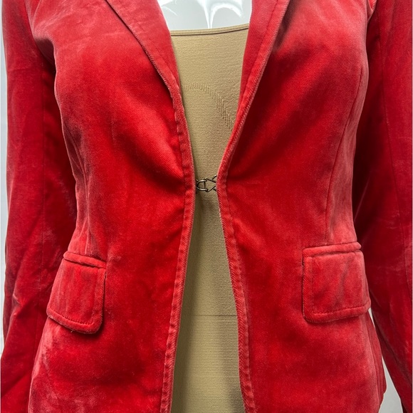 J.CREW Women's 0 Coral Red Velvet Ecole Single Clasp Blazer Suit Jacket - Picture 4 of 8